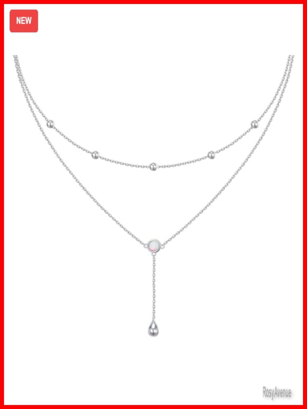 S925 Sterling Silver Layered Y Necklace Opal Choker